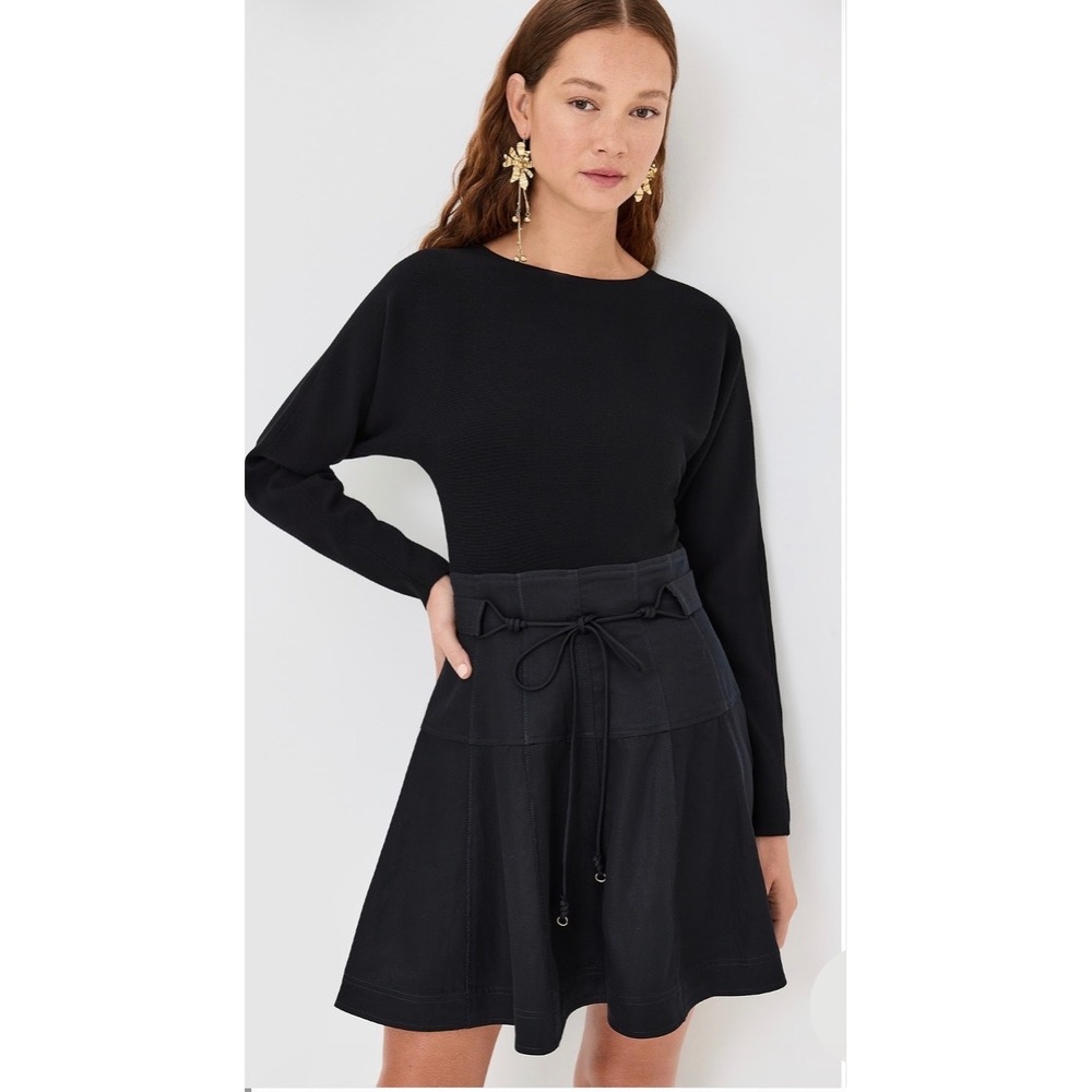 Ulla Johnson Aremi Dress Black Mixed Media Ribbed Knit Paneled Mini Size 8